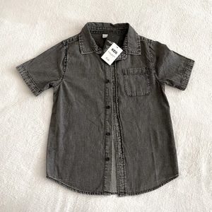 Dark grey boys button down collard shirt.